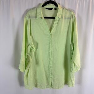 Investments Lemon Green Button-Front 100% Linen Shirt size:2X